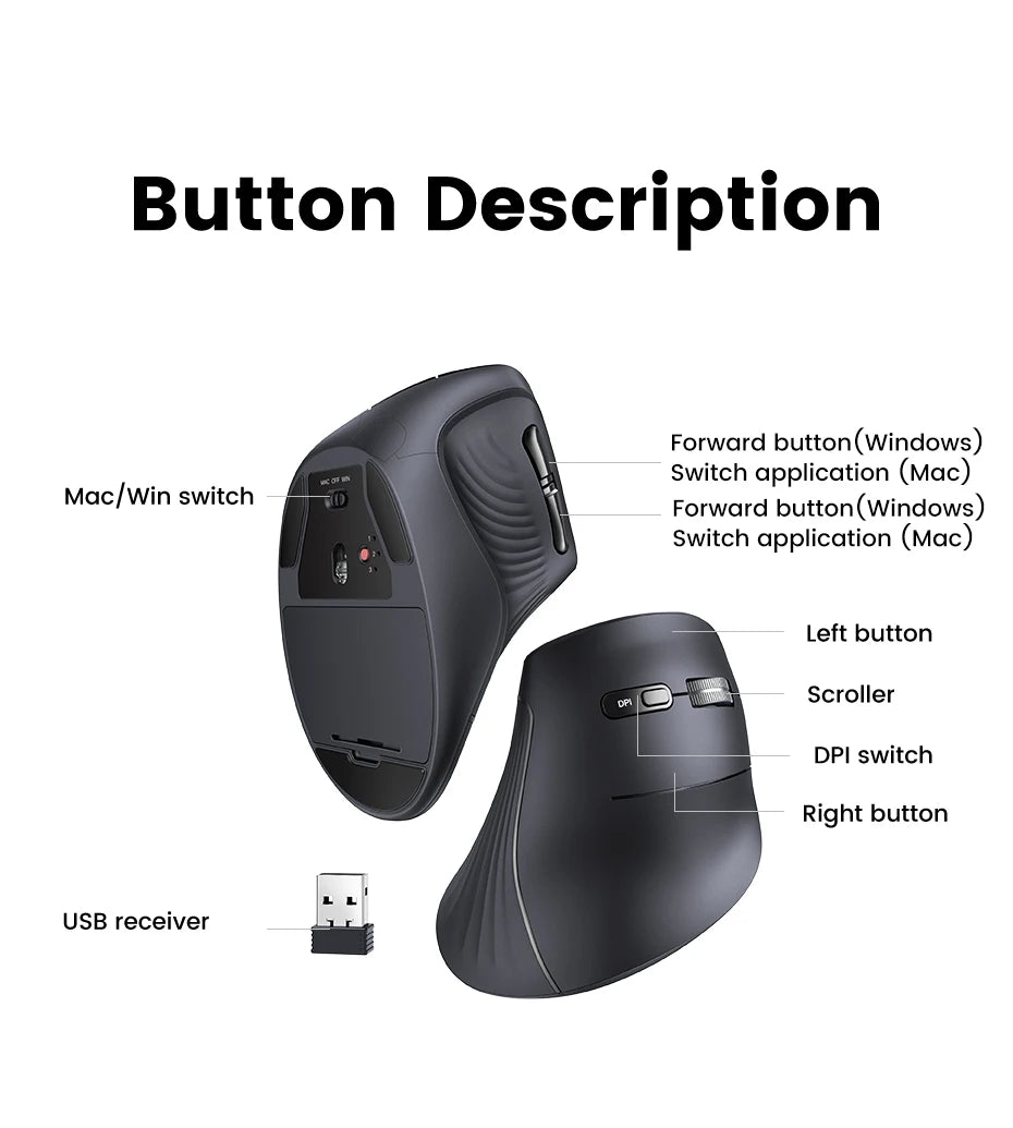 Mouse Vertical UGREEN ErgoFlow – Precisão e Ergonomia